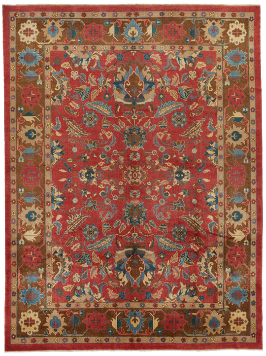 10x13 Red and Multicolor Turkish Oushak Rug