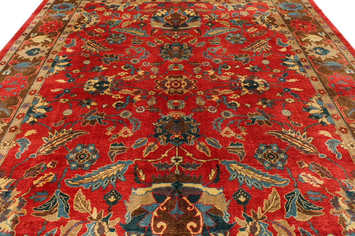 10x13 Red and Multicolor Turkish Oushak Rug