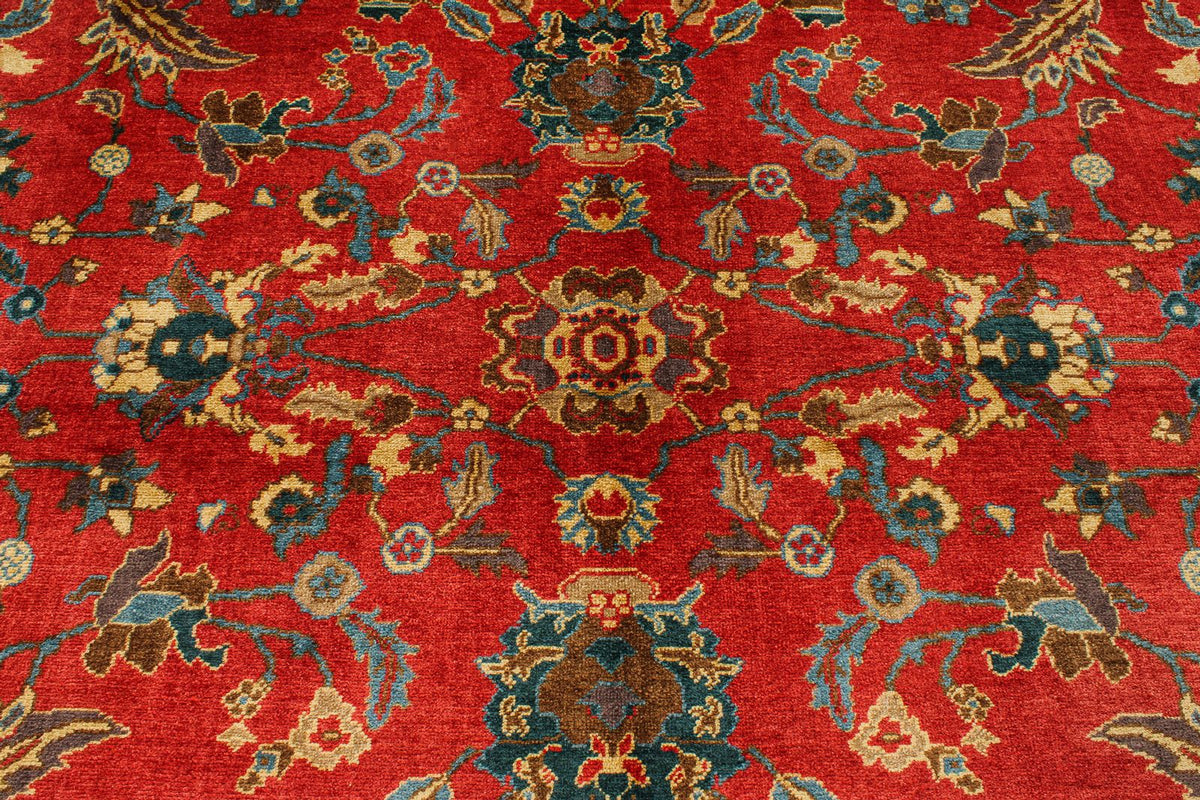 10x13 Red and Multicolor Turkish Oushak Rug