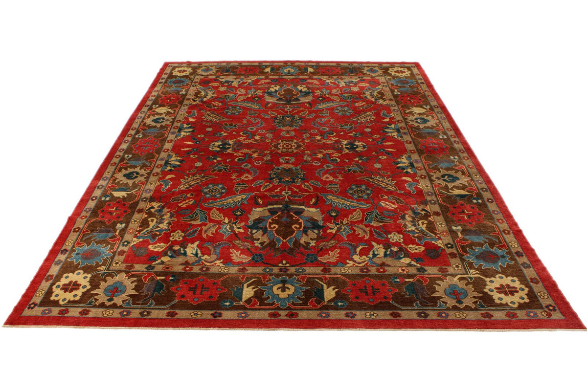10x13 Red and Multicolor Turkish Oushak Rug
