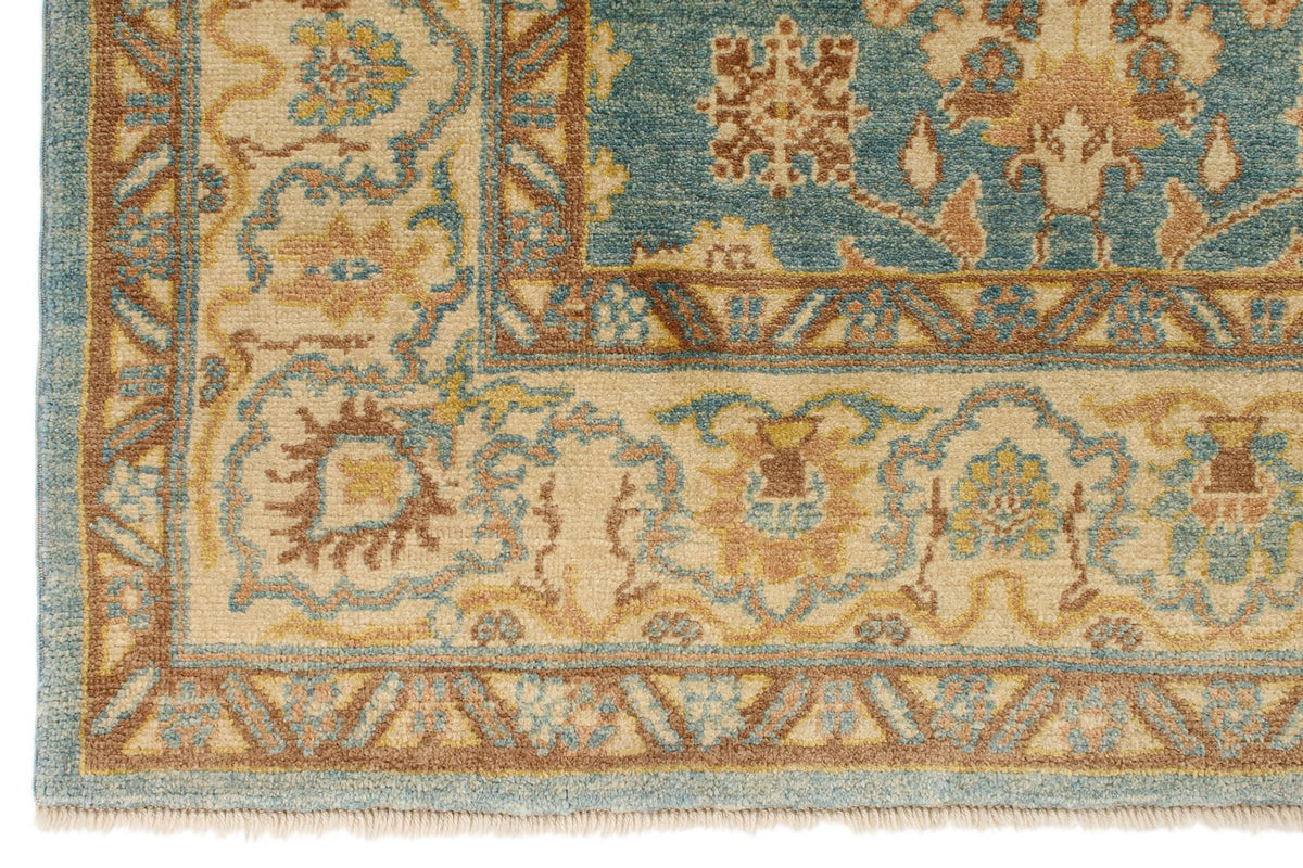 6x9 Blue and Ivory Turkish Oushak Rug