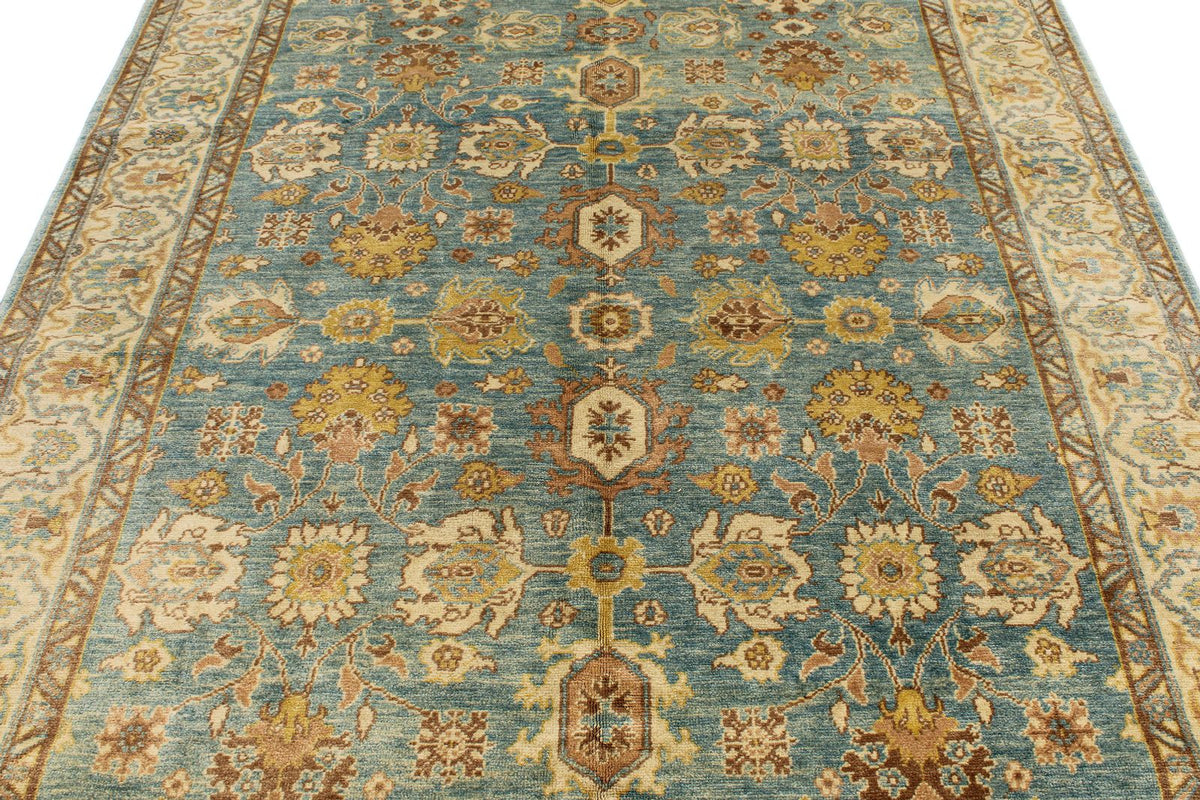 6x9 Blue and Ivory Turkish Oushak Rug
