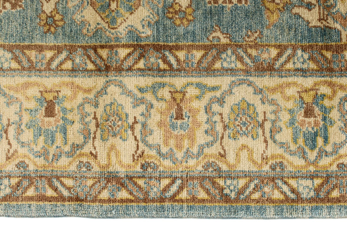 6x9 Blue and Ivory Turkish Oushak Rug