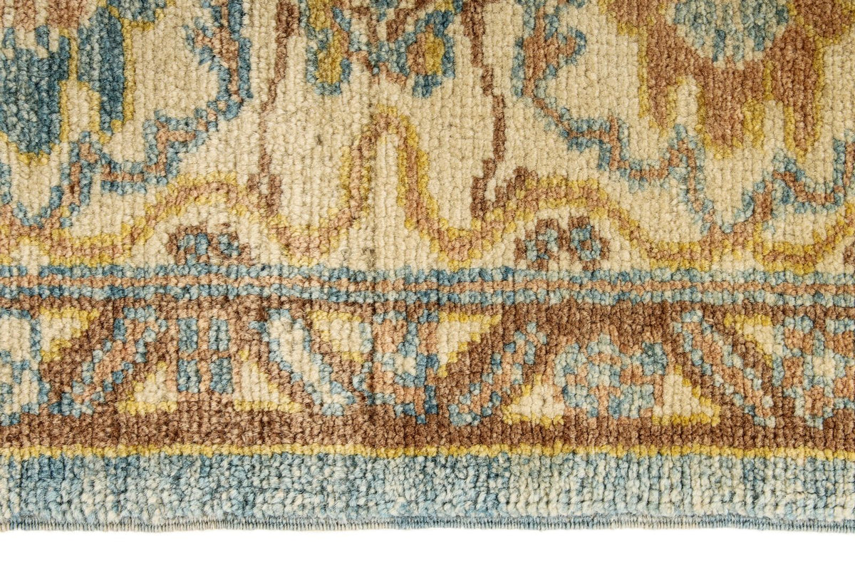 6x9 Blue and Ivory Turkish Oushak Rug