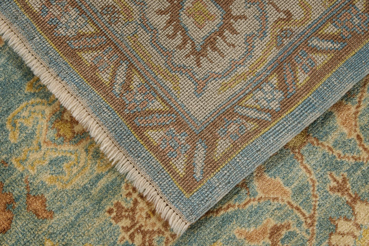 6x9 Blue and Ivory Turkish Oushak Rug