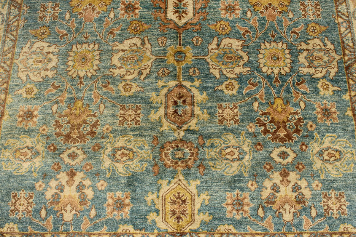 6x9 Blue and Ivory Turkish Oushak Rug