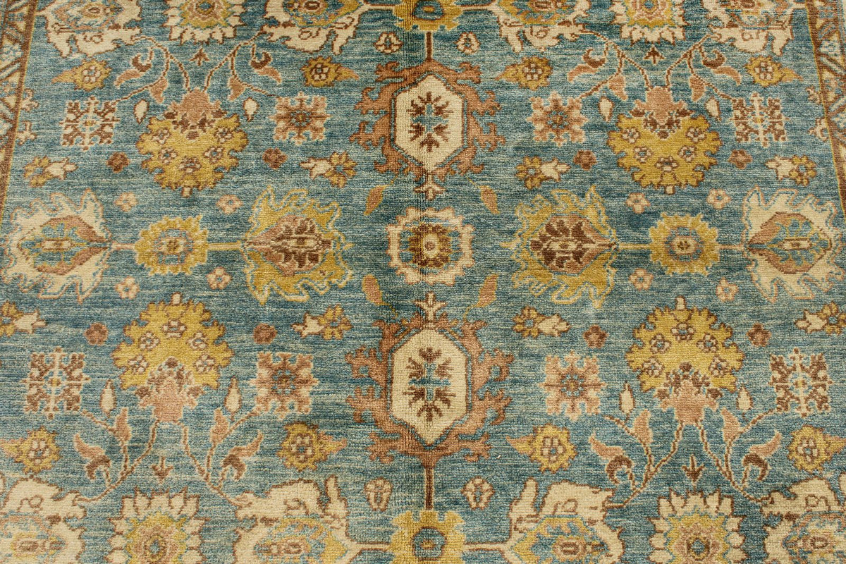 6x9 Blue and Ivory Turkish Oushak Rug
