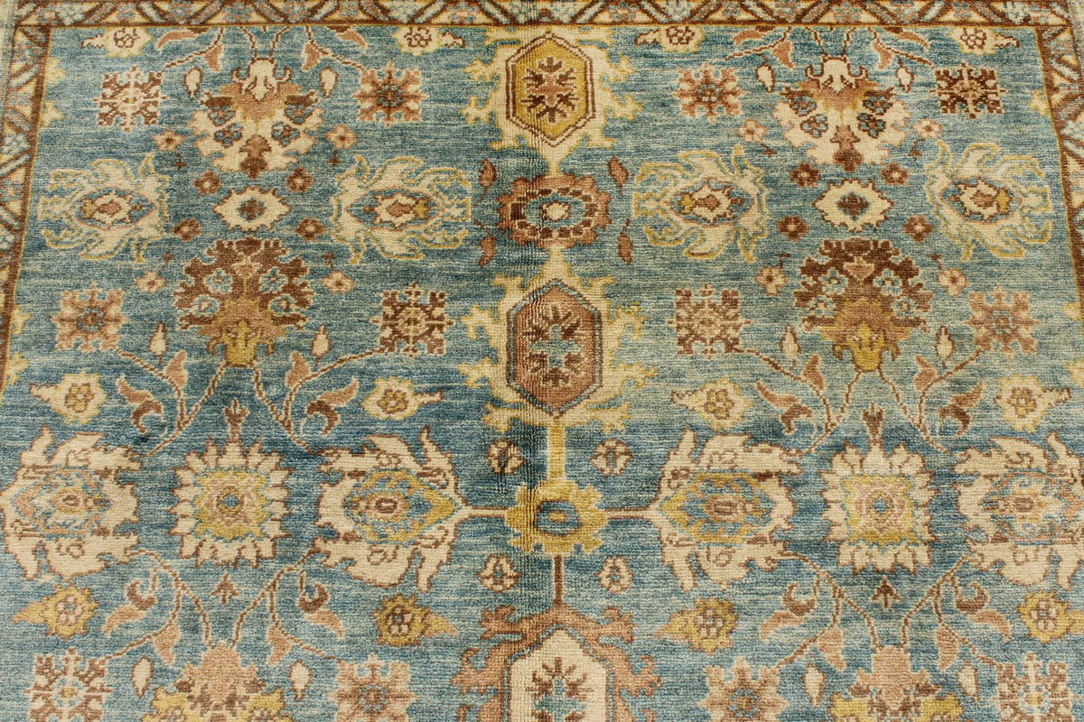 6x9 Blue and Ivory Turkish Oushak Rug
