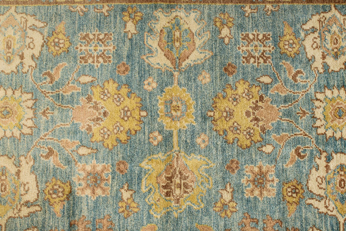 6x9 Blue and Ivory Turkish Oushak Rug