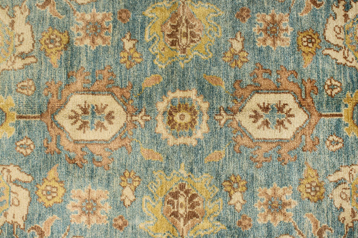 6x9 Blue and Ivory Turkish Oushak Rug