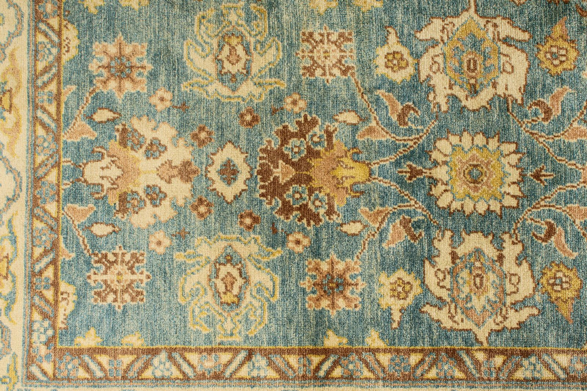 6x9 Blue and Ivory Turkish Oushak Rug