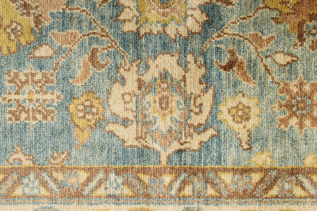 6x9 Blue and Ivory Turkish Oushak Rug