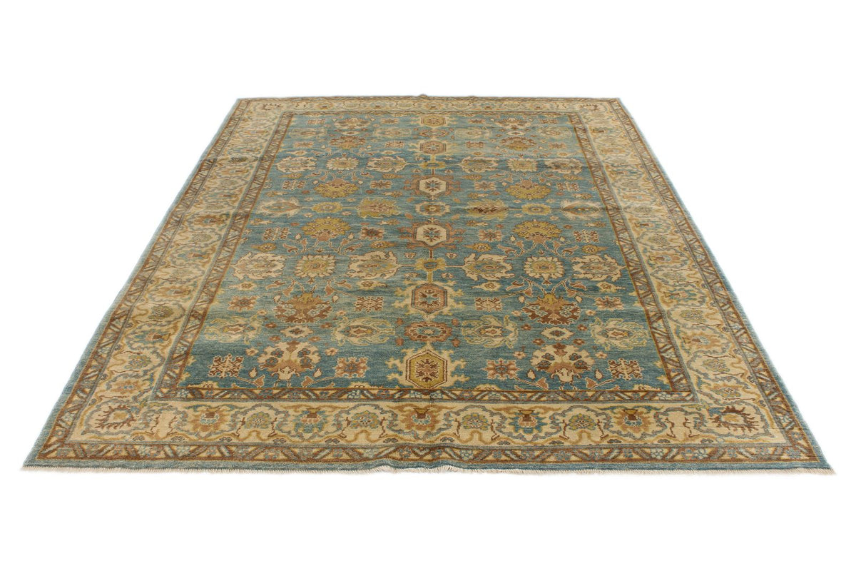 6x9 Blue and Ivory Turkish Oushak Rug