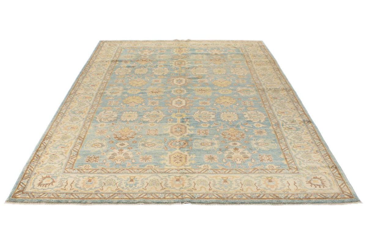 6x9 Blue and Ivory Turkish Oushak Rug