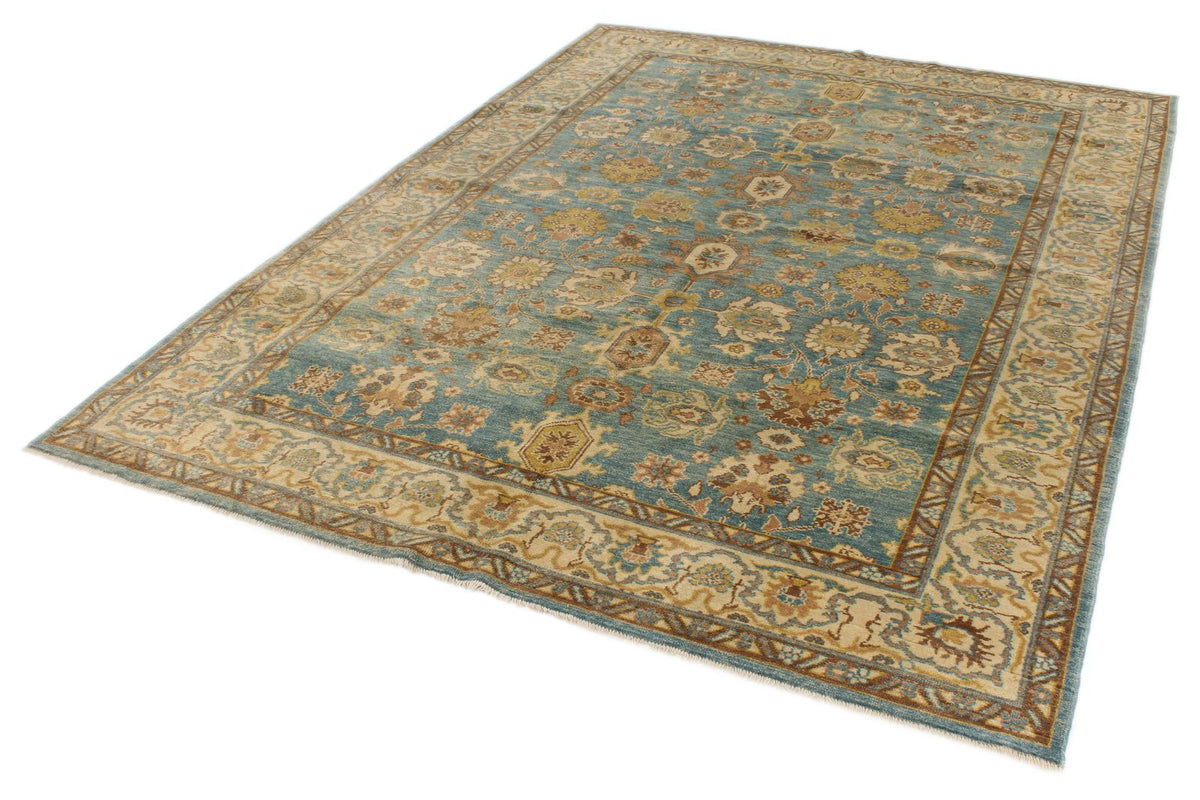 6x9 Blue and Ivory Turkish Oushak Rug