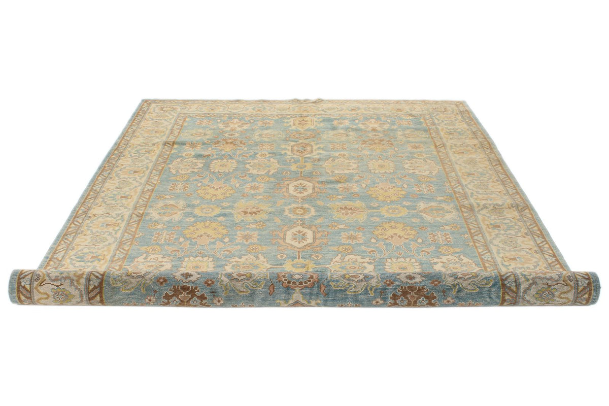 6x9 Blue and Ivory Turkish Oushak Rug