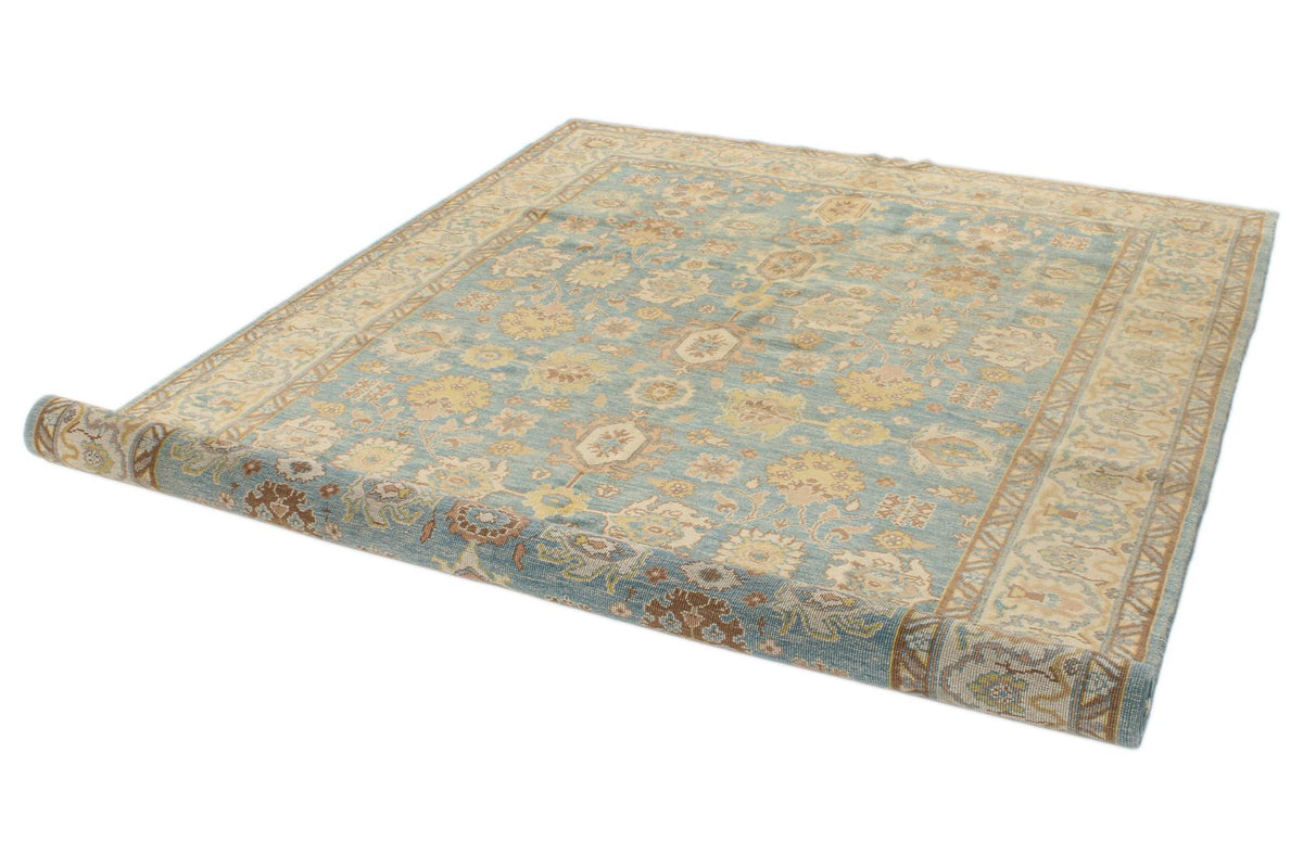 6x9 Blue and Ivory Turkish Oushak Rug