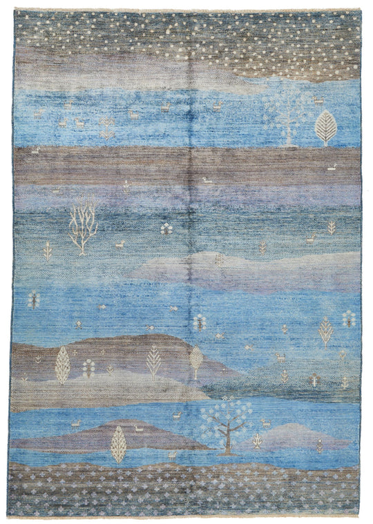 6x9 Blue and Multicolor Anatolian Traditional Rug