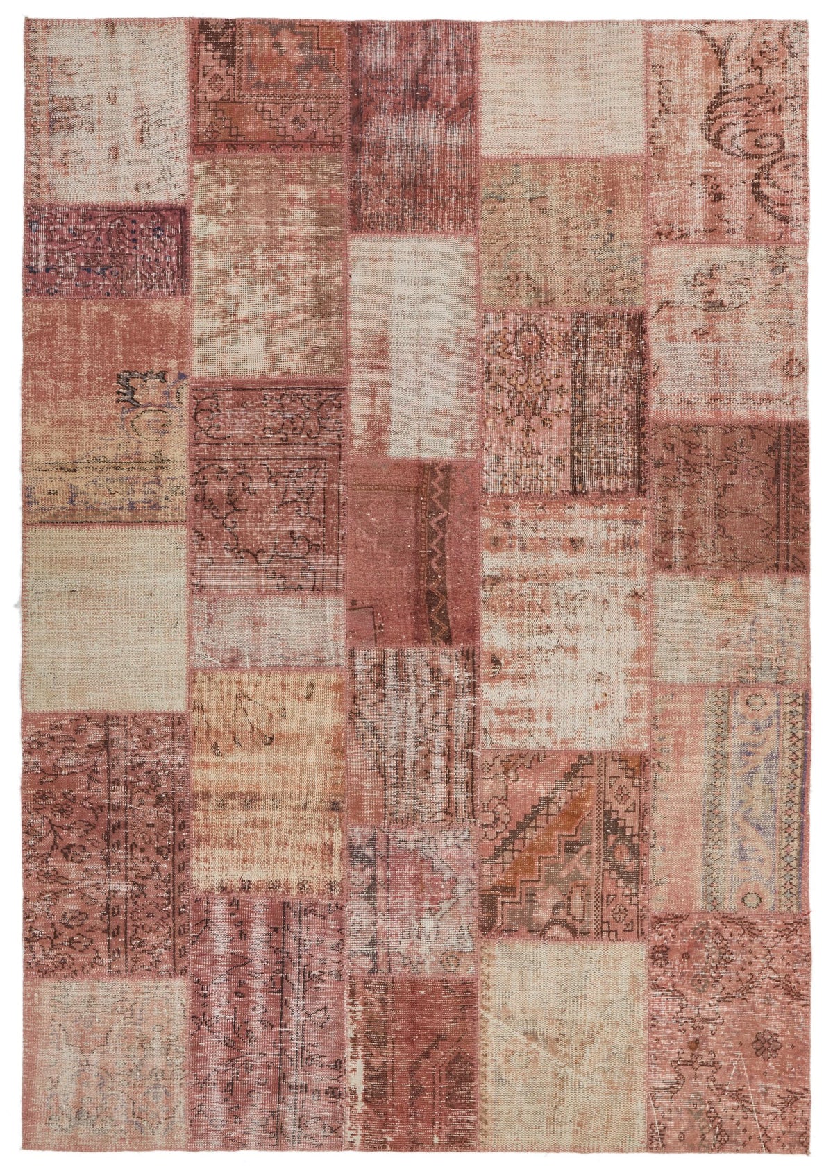 7x10 Rust and Pink Turkish Patchwork Rug