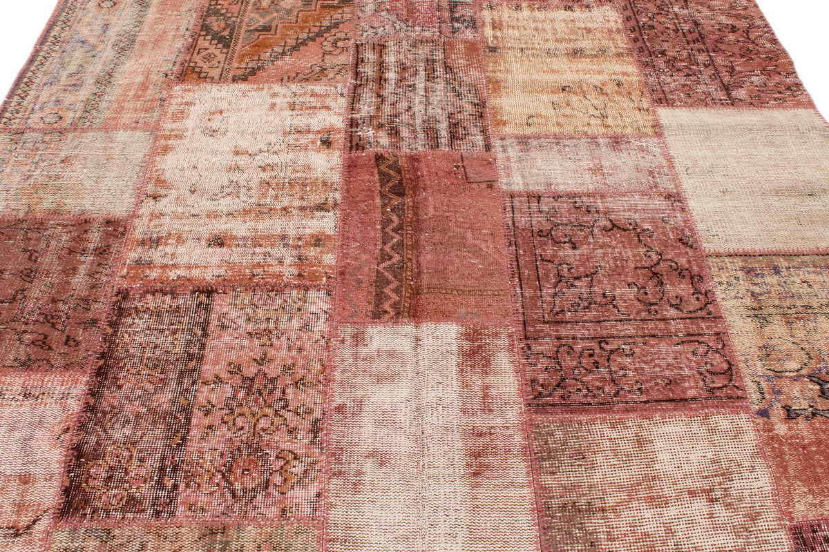 7x10 Rust and Pink Turkish Patchwork Rug