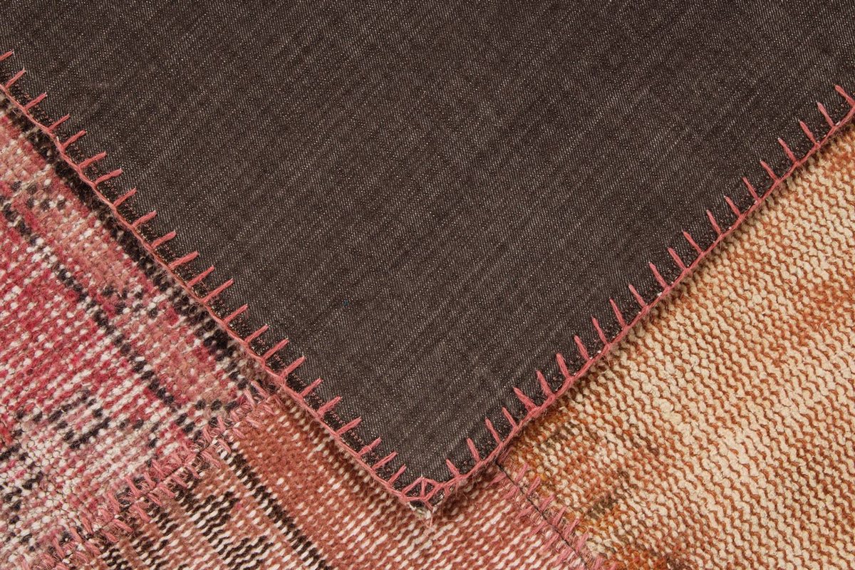 7x10 Rust and Pink Turkish Patchwork Rug