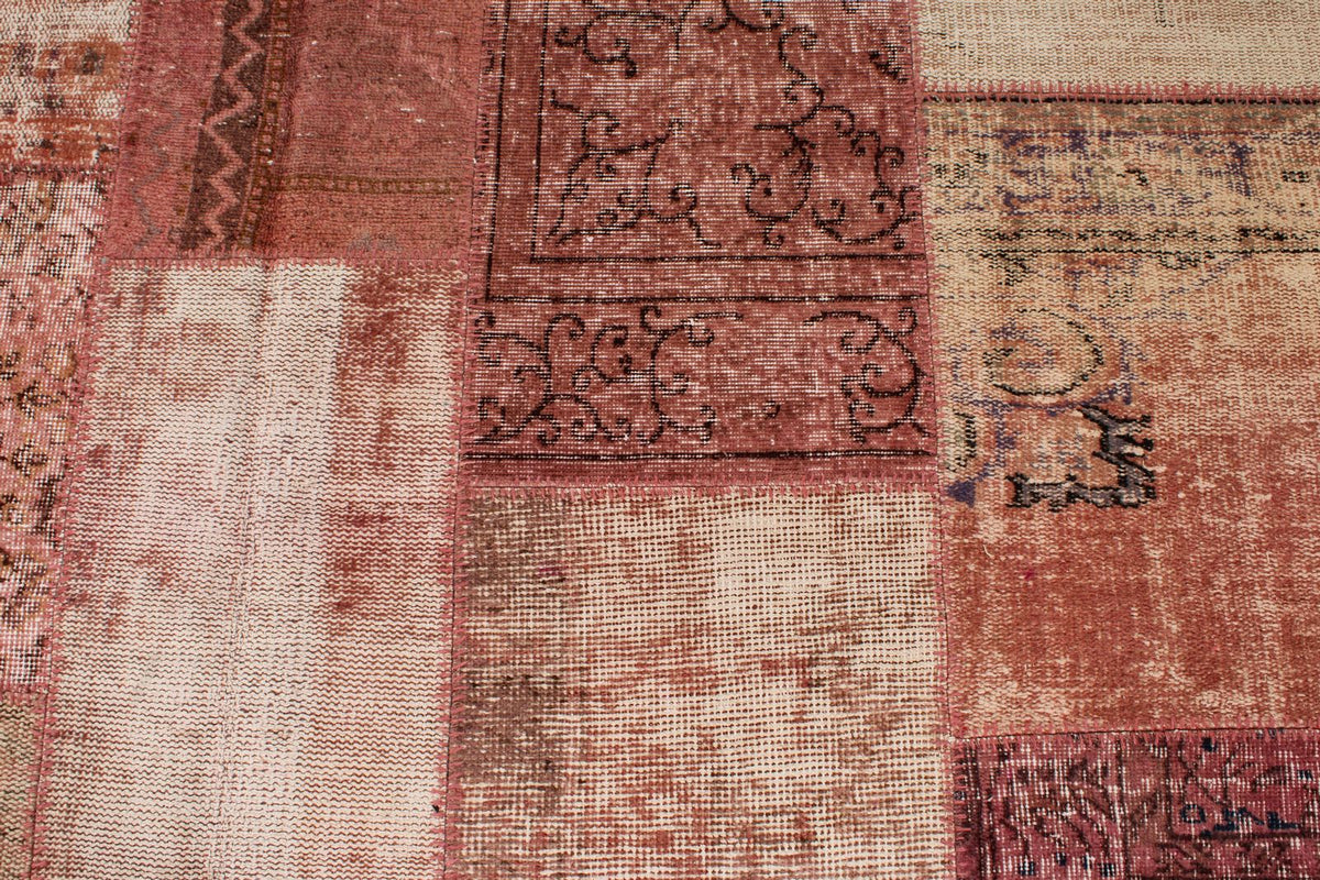 7x10 Rust and Pink Turkish Patchwork Rug
