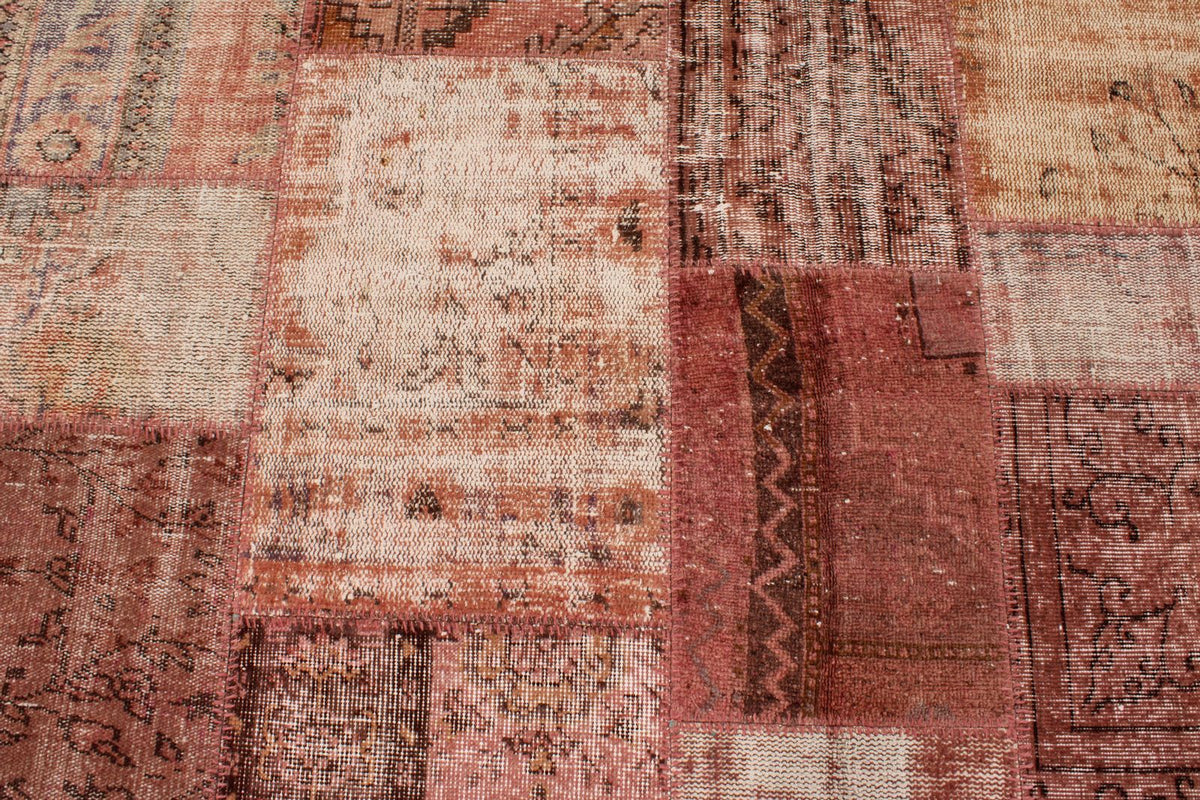 7x10 Rust and Pink Turkish Patchwork Rug