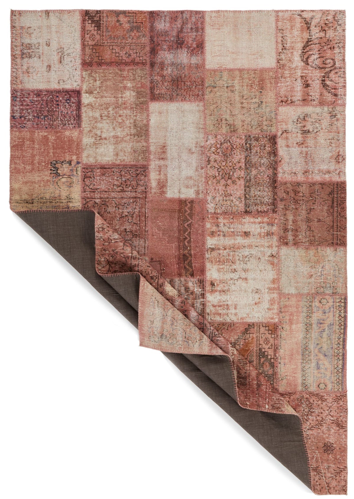 7x10 Rust and Pink Turkish Patchwork Rug