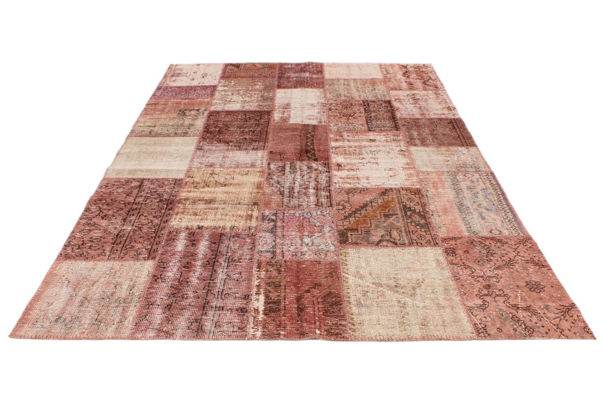 7x10 Rust and Pink Turkish Patchwork Rug
