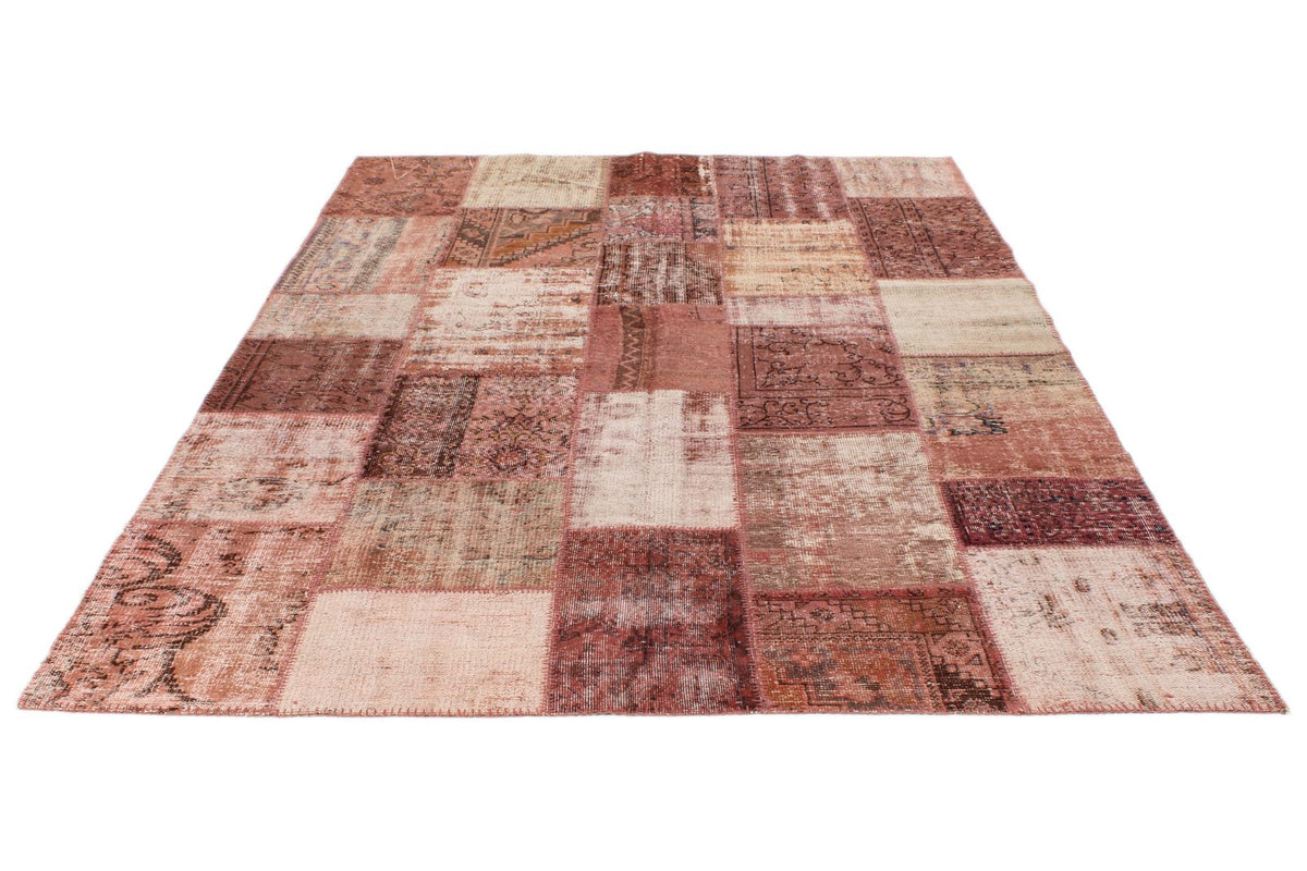 7x10 Rust and Pink Turkish Patchwork Rug