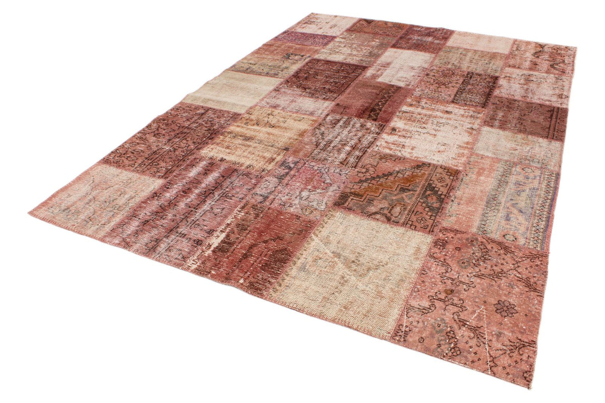 7x10 Rust and Pink Turkish Patchwork Rug
