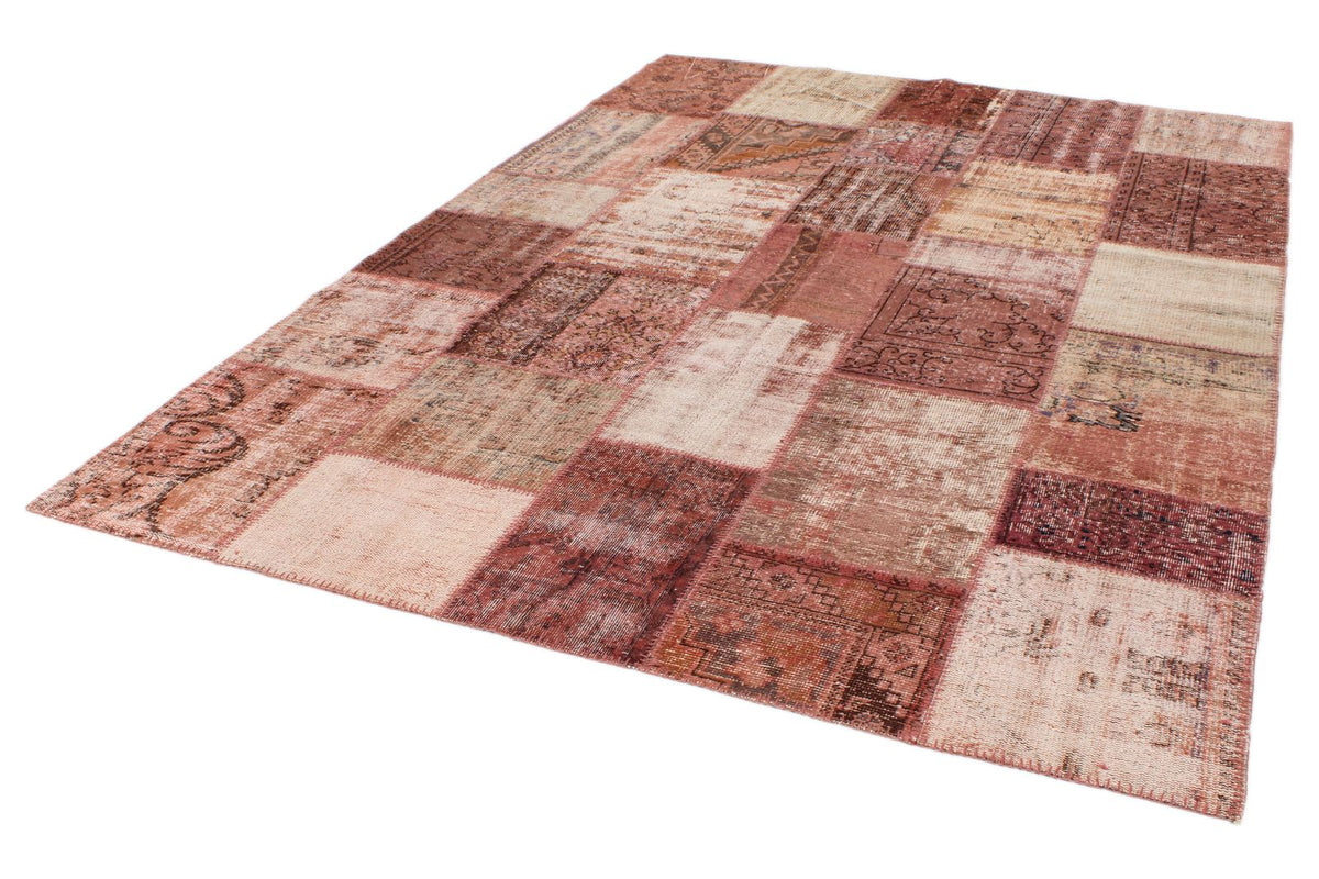 7x10 Rust and Pink Turkish Patchwork Rug