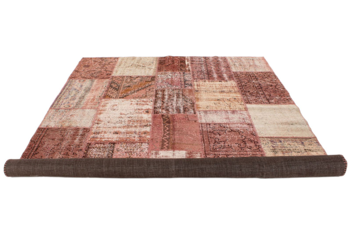 7x10 Rust and Pink Turkish Patchwork Rug