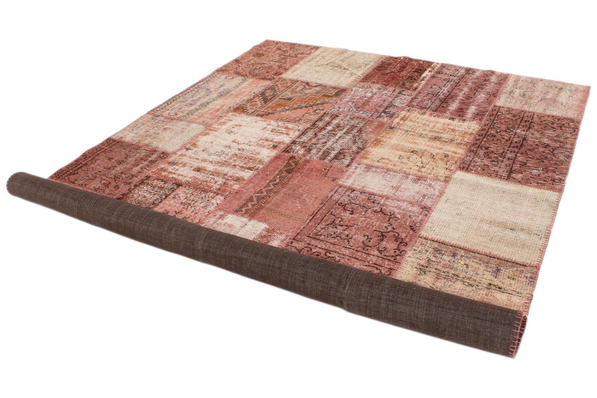 7x10 Rust and Pink Turkish Patchwork Rug