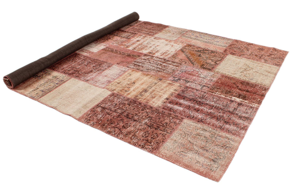 7x10 Rust and Pink Turkish Patchwork Rug