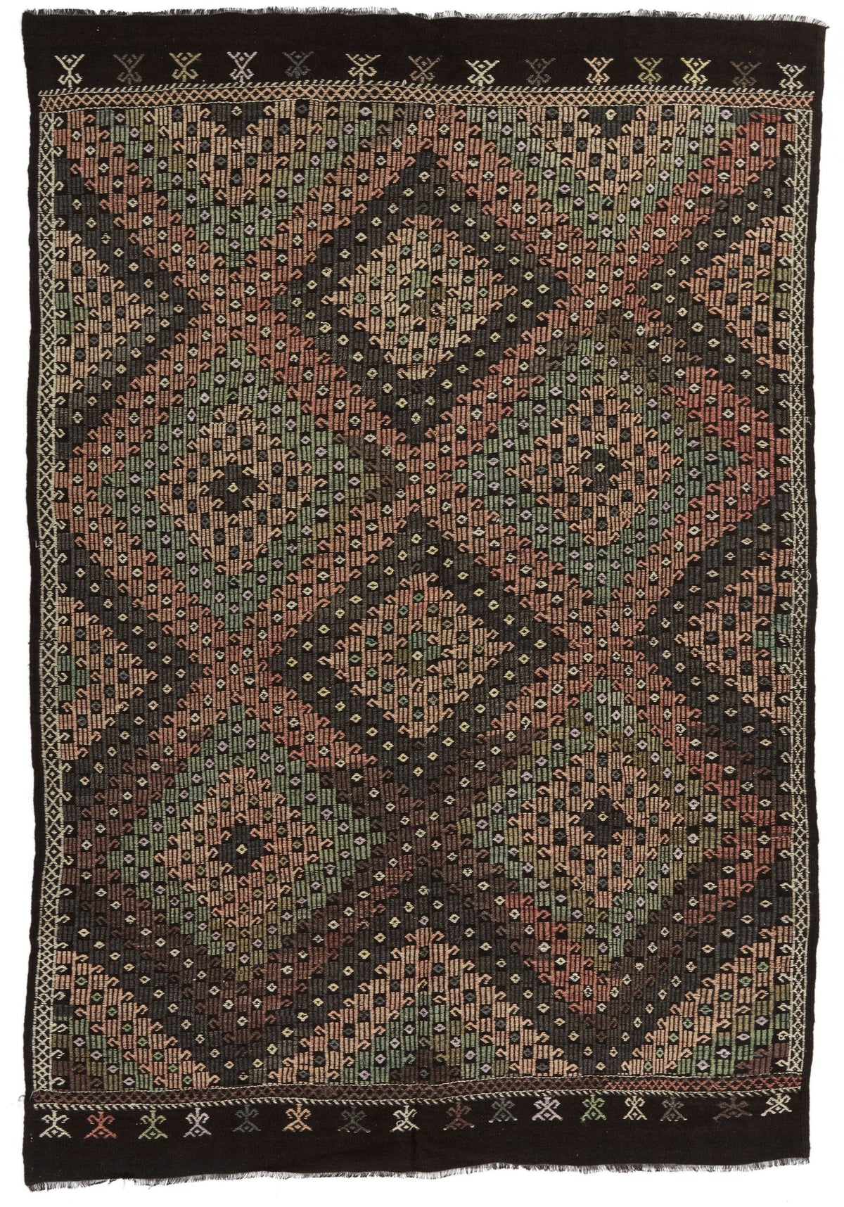 8x11 Black and Multicolor Turkish Tribal Rug