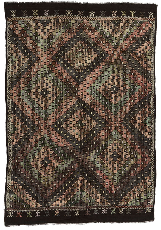 8x11 Black and Multicolor Turkish Tribal Rug