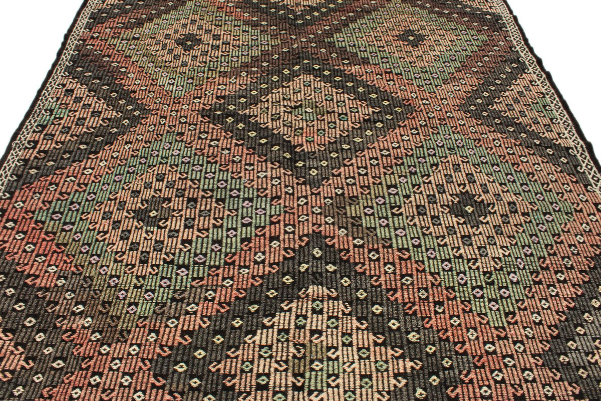 8x11 Black and Multicolor Turkish Tribal Rug