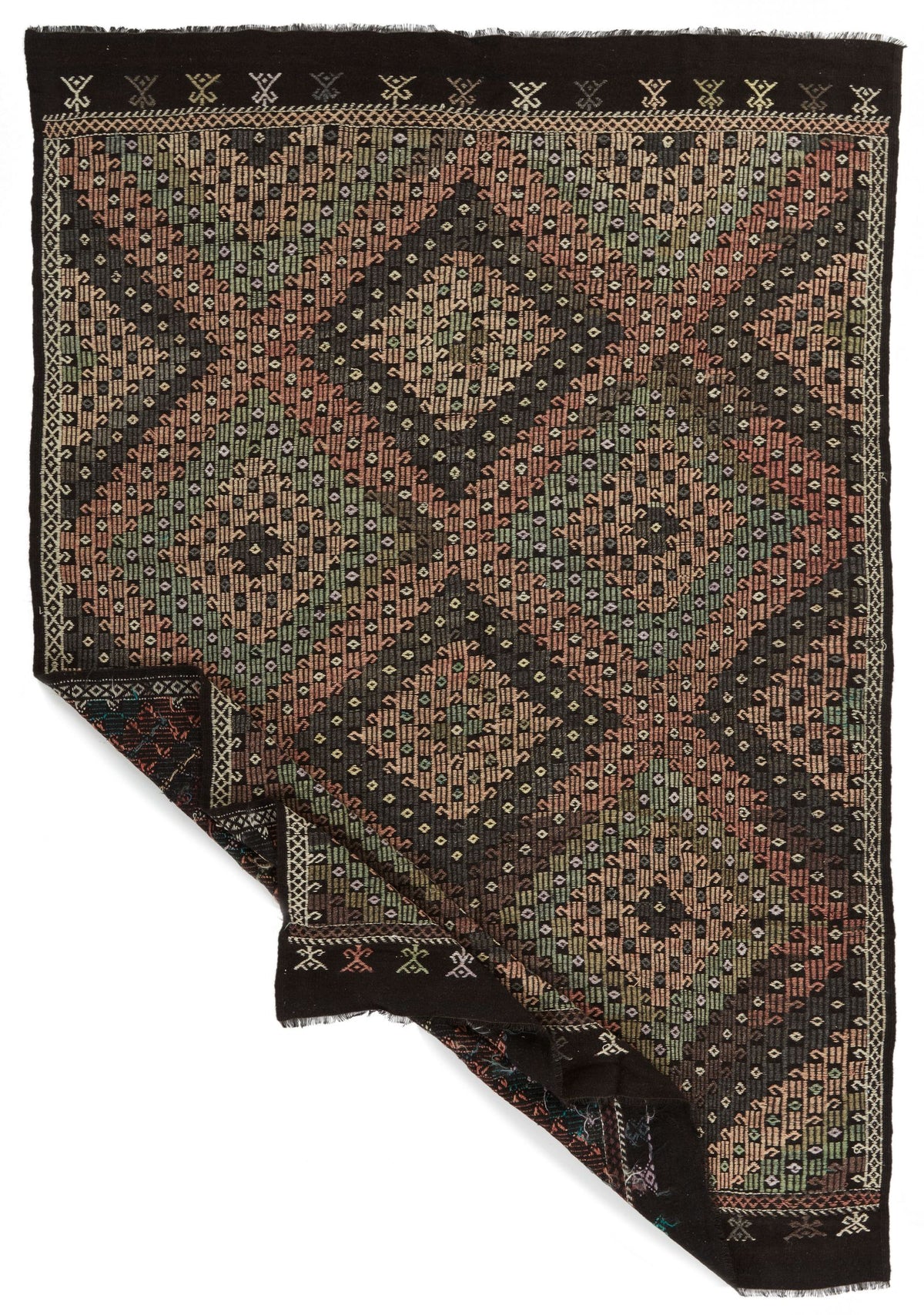 8x11 Black and Multicolor Turkish Tribal Rug