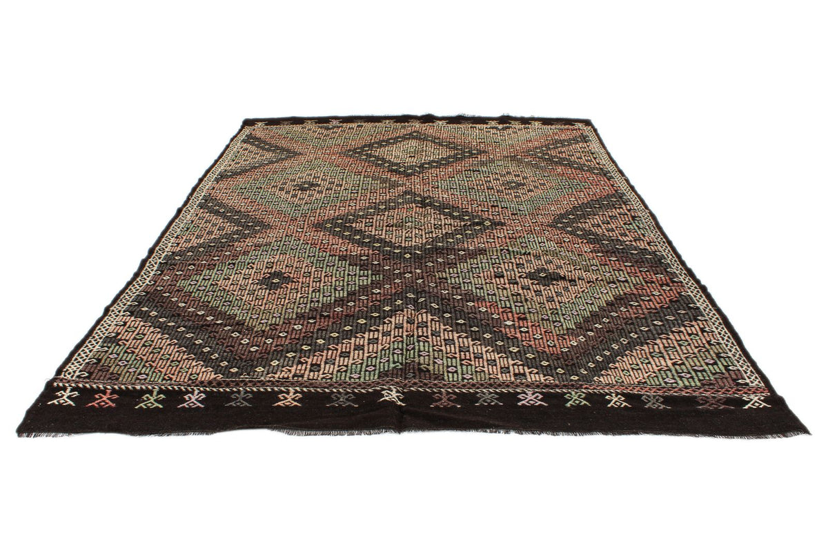 8x11 Black and Multicolor Turkish Tribal Rug
