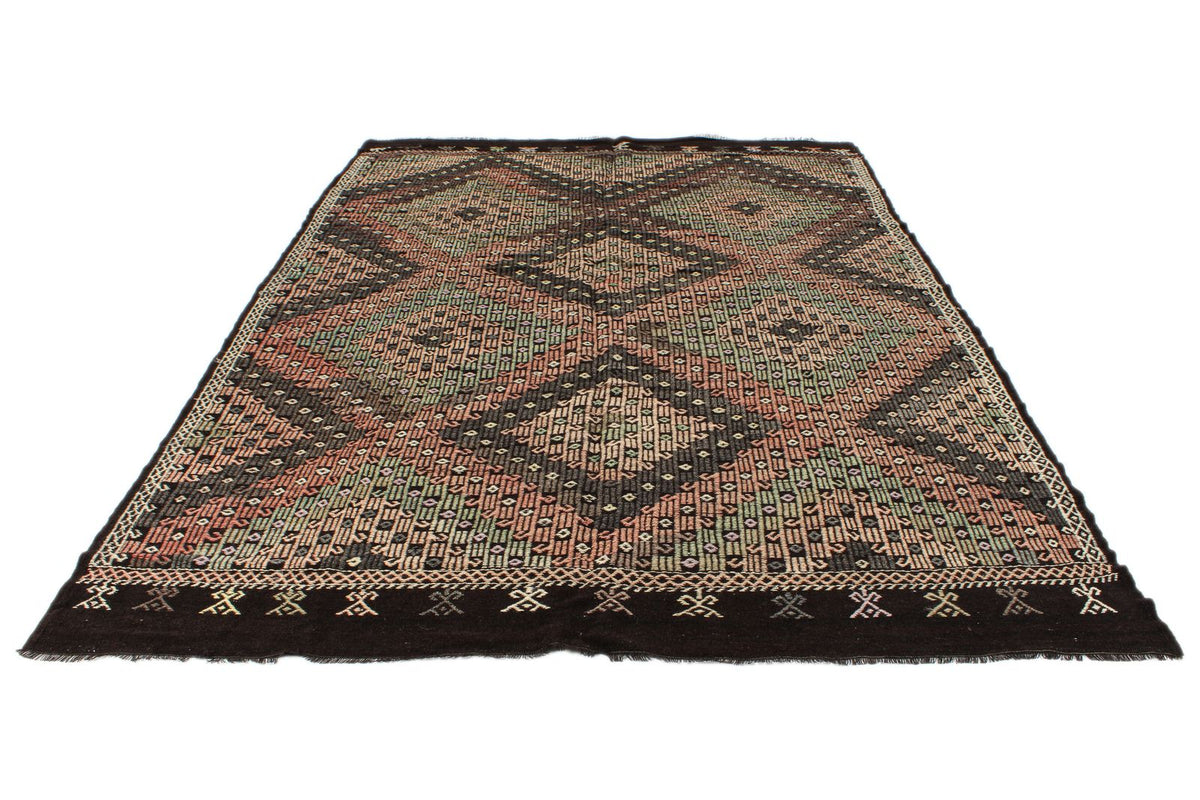 8x11 Black and Multicolor Turkish Tribal Rug