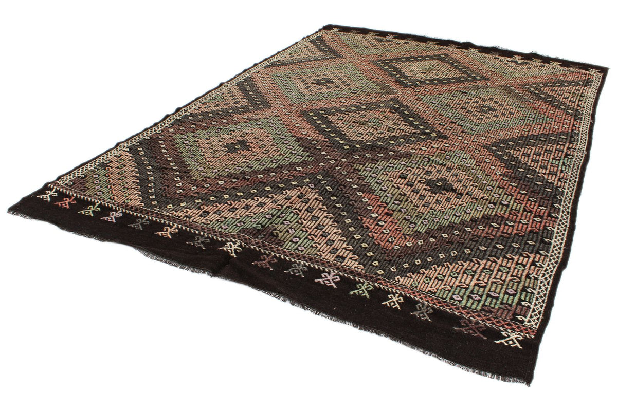 8x11 Black and Multicolor Turkish Tribal Rug
