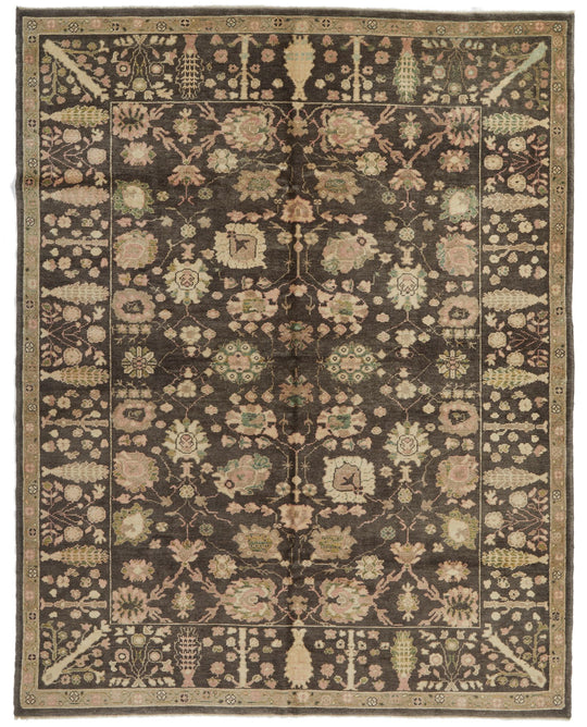 7x9 Brown and Multicolor Turkish Oushak Rug