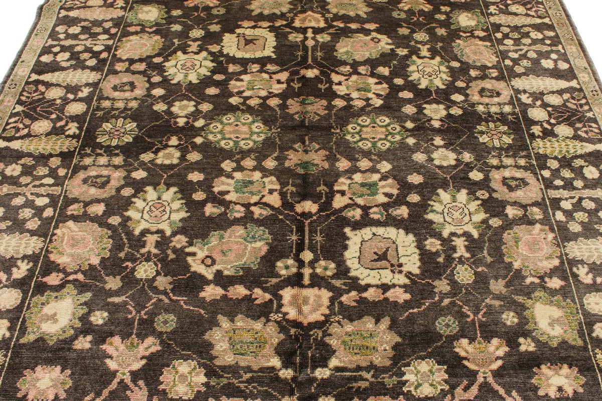7x9 Brown and Multicolor Turkish Oushak Rug