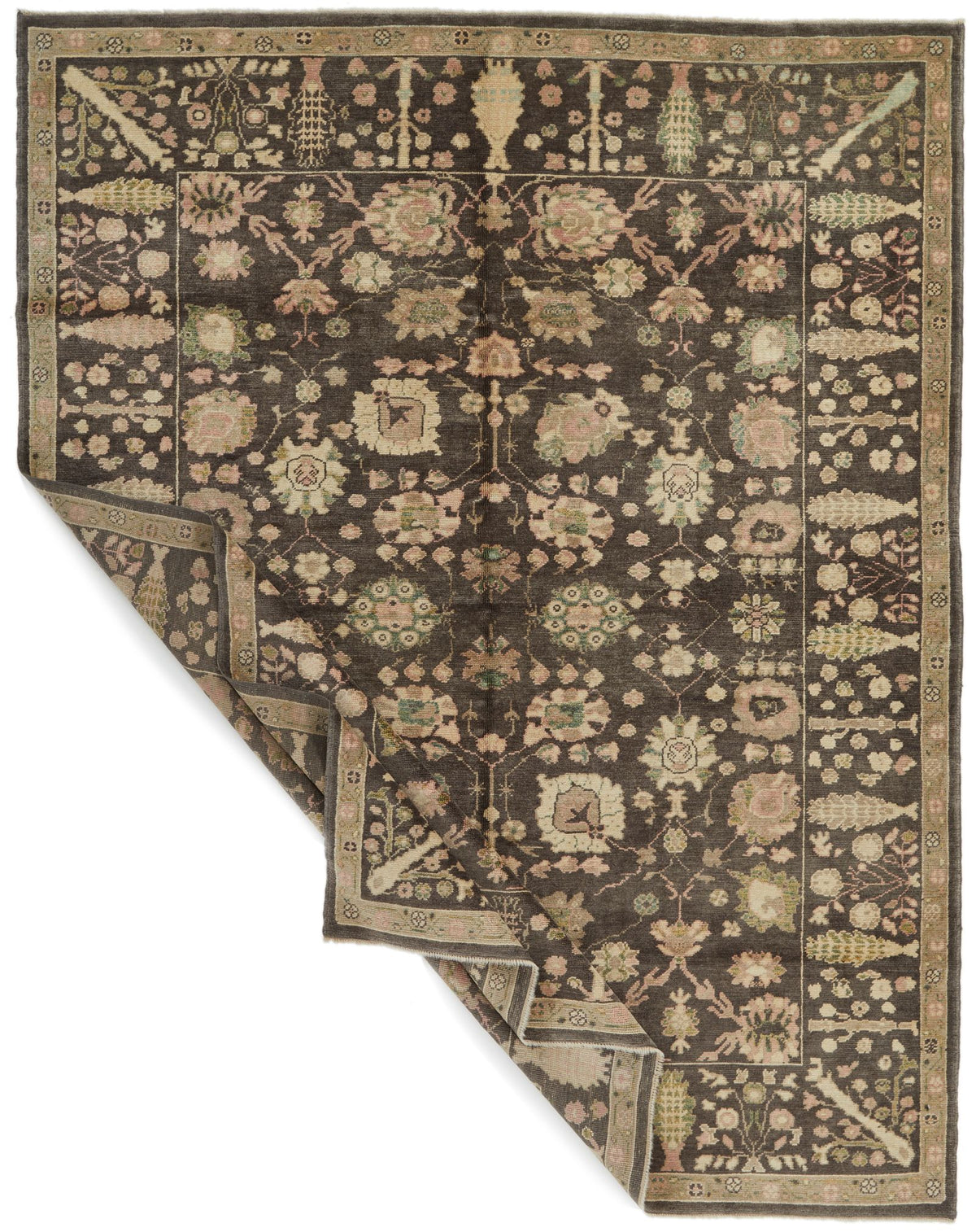 7x9 Brown and Multicolor Turkish Oushak Rug