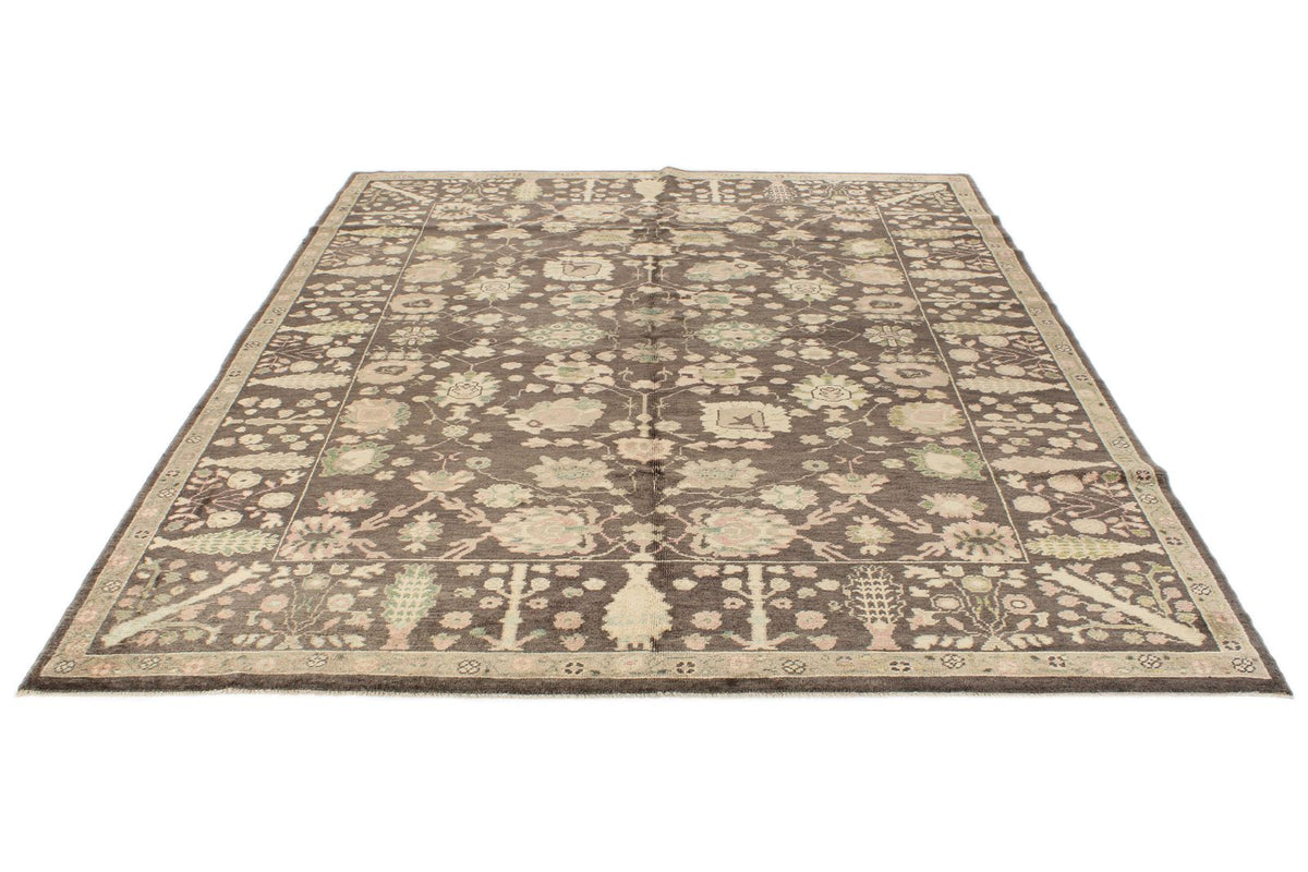 7x9 Brown and Multicolor Turkish Oushak Rug