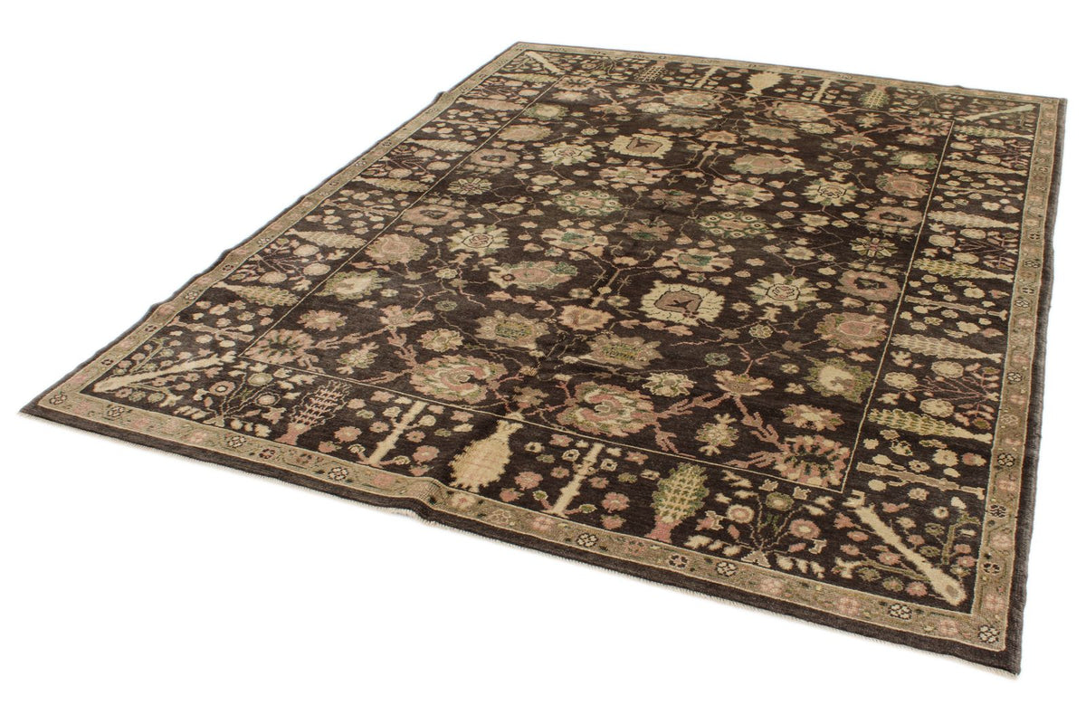 7x9 Brown and Multicolor Turkish Oushak Rug
