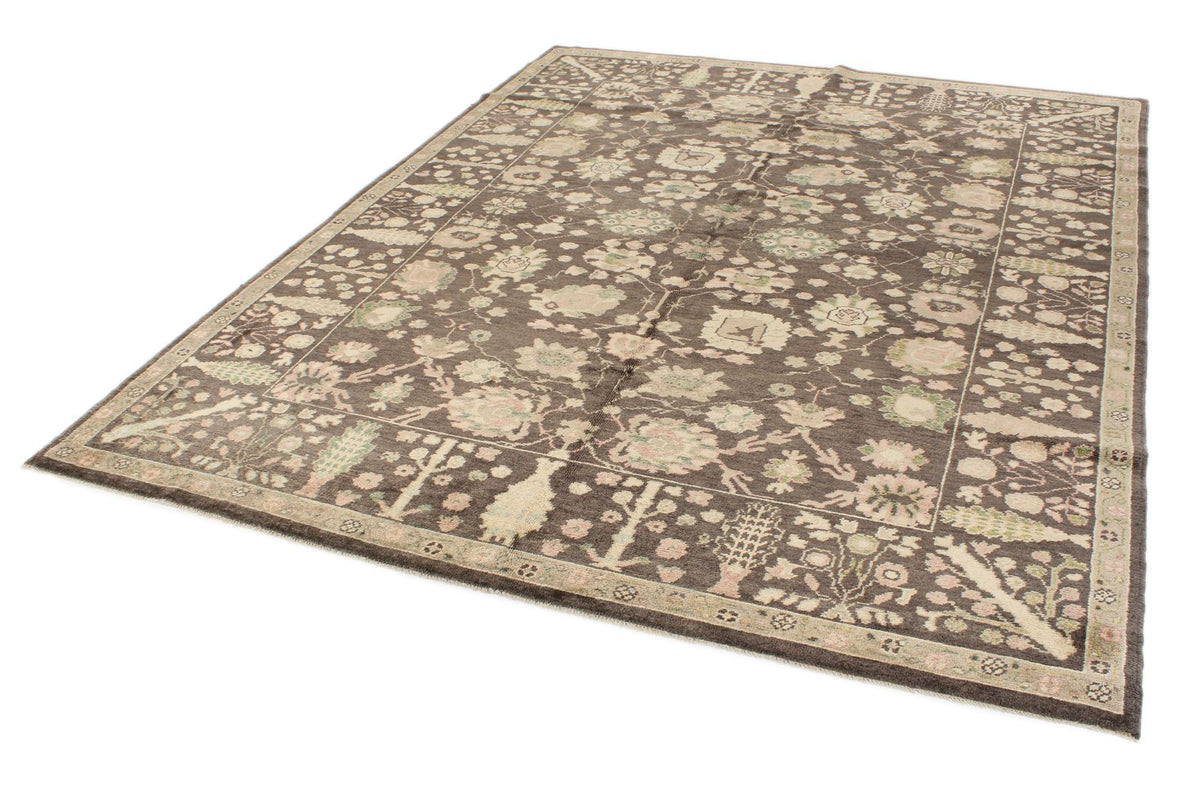 7x9 Brown and Multicolor Turkish Oushak Rug