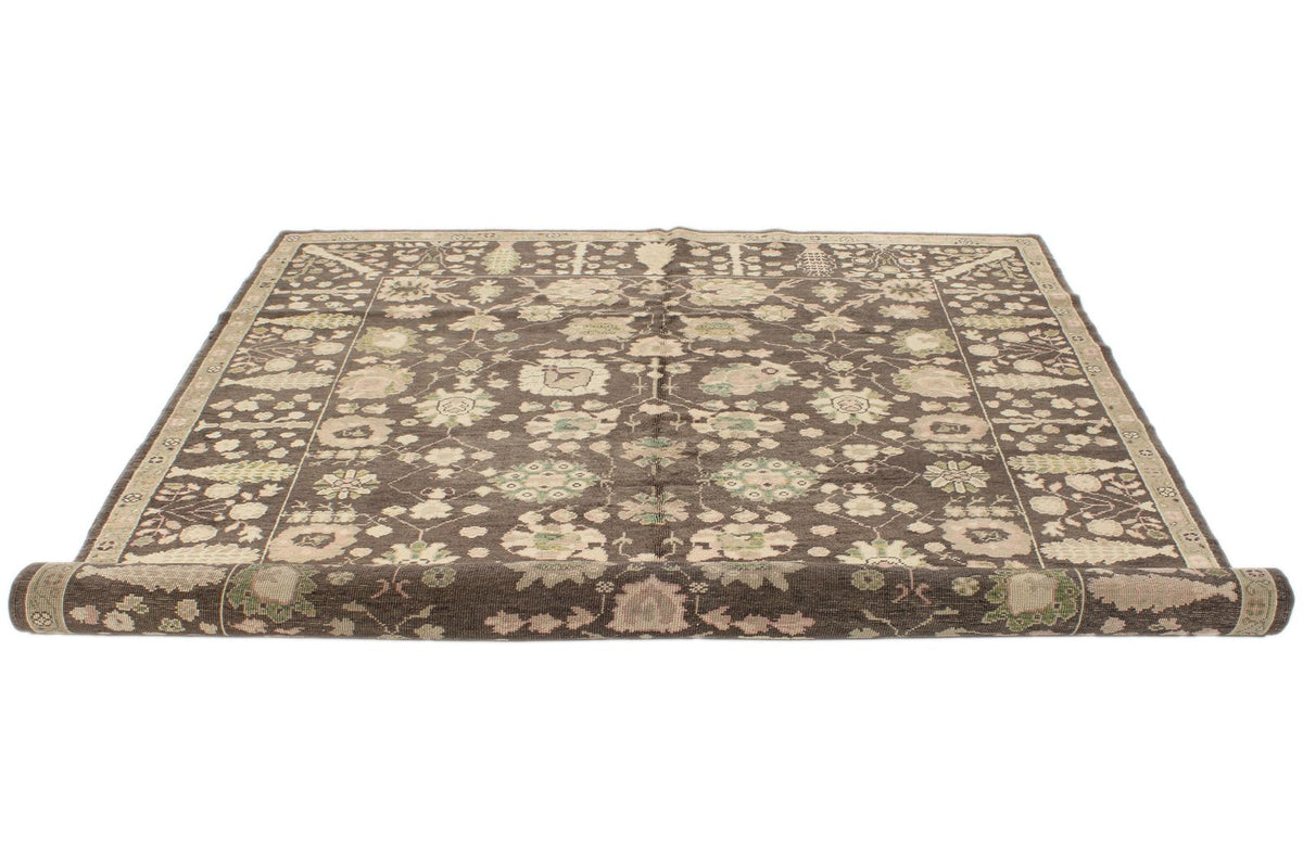 7x9 Brown and Multicolor Turkish Oushak Rug
