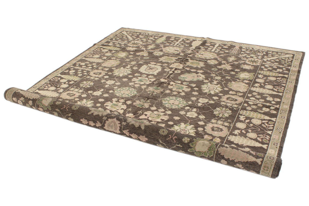 7x9 Brown and Multicolor Turkish Oushak Rug